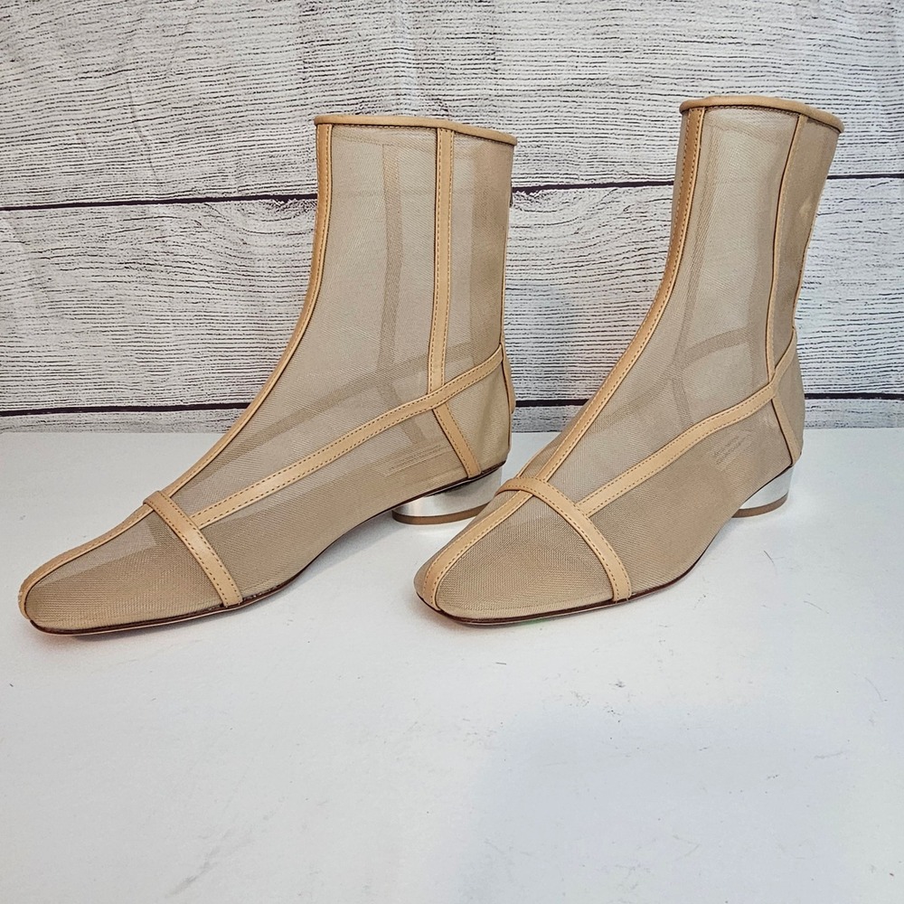 Antonio Melani x Elizabeth Damrich 7.5 Femme Mesh Cage Latte Bootie *Flaw NWOB
